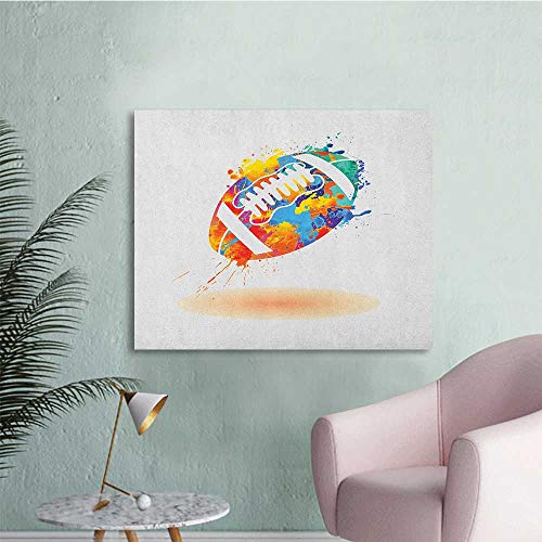Anzhutwelve Sports Painting Post Rugby Ball with Rainbow Brush Effects Filled Covered with Colors Sports Sign Leisure Poster Paper Multicolor W36 xL24