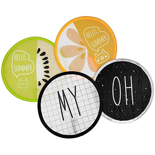 ZXSWEET 4 PCS Foldable Round Beautiful Pattern Handheld Folding Fans Cooling Pocket Great Wedding Decoration, Birthdays, Home Gifts, Alphabet and Fruit Series - Thumbnail 3