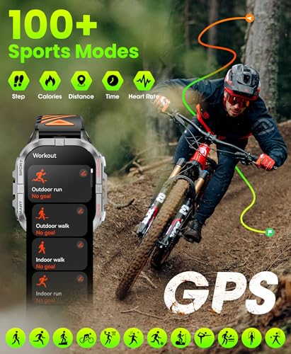 Military Smart Watch for Men, Rugged GPS Watch with LED Flashlight Compass, 2.13" AMOLED Smart Watches(Answer/Dial Calls), 3ATM Waterproof Fitness Tracker with Heart Rate/Sleep for iPhone (Black)