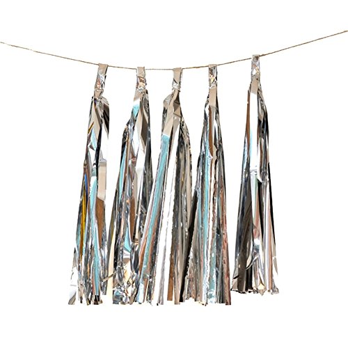 5 PCS DIY Tasseled Banner Paper Tassel Garland Novel Wedding Ceremony Party Supplies Photography Garland Hanging Ornament Decor Silver