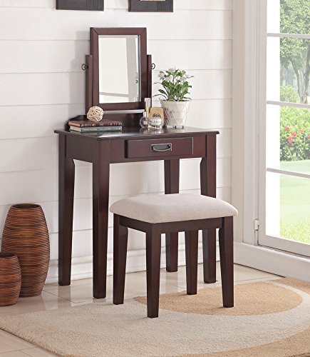 Poundex F4140 Bobkona Stephanie Vanity Set with Stool, Espresso