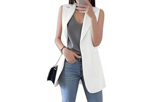 IDEALSANXUN Womens Long Vest Sleeveless Blazer Dressy Spring Summer Suit Jackets