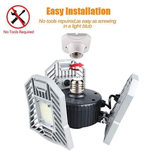 Tribright Garage Light 3000K Warm White Tribrite Led Adjustable Light 6000 Lumens 60W Deformable Lamp, CRI80+ LED Shop Lights for Garage Basement Barn(Warm Light,Not Motion Activated)