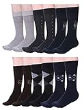 Men's 12 Pair Patterned Casual Dress Crew Business Work Socks
