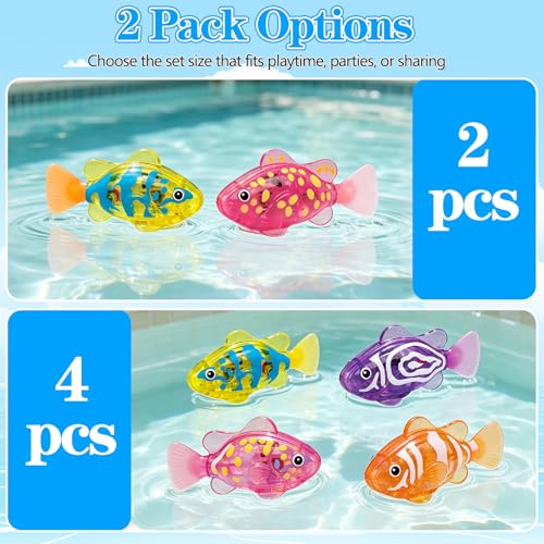 AM ANNA Magic Swimming Fish Toy Water-Activated Robotic, Glowing Light-Up Fish Interactive, 4PCS Pink Yellow Purple Orange with Seaweed, Floating Wagging Tail for Bathtub Pool Cat (4 Fish)