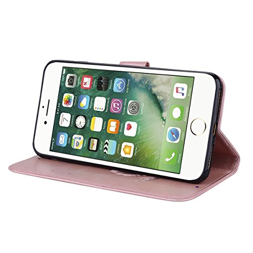 Scheam iPhone 7 Plus iPhone 8 Plus Wallet Leather Case Protective Durable Phone case Shell Folio flip Cell Phone Cover Bag Card Slots,Cash Pocket,Rose Gold