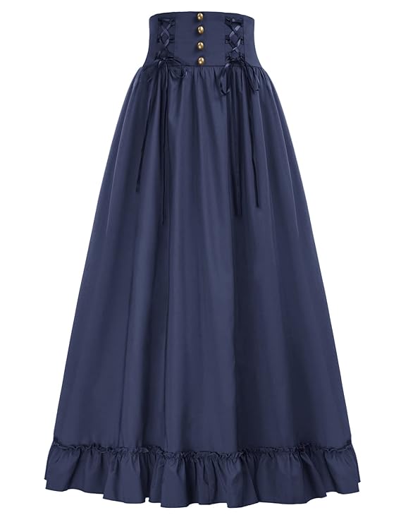 Buy Women Victorian Maxi Skirt Vintage Ruffle Hem Edwardian A Line