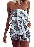 Artfish Women Off Shoulder Ruffle Strapless Printed Playsuits Rompers