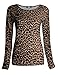 Forever Womens Long Sleeves Leopard Animal Print Stretchy Top
