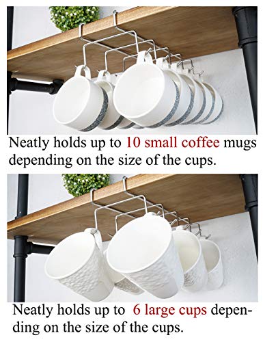 bafvt Coffee Mug Holder - 304 Stainless Steel Cup Rack Under Cabinet, 10Hooks, Fit for The Cabinet 0.8" or Less - Thumbnail 2