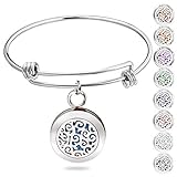 ROMANDA Stainless Steel Essential Oil and Perfume Diffuser Locket Bracelet, Aromatherapy Charm Locket Bangle with 8 PCS Color Pads