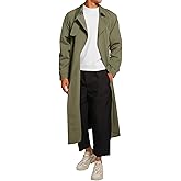 Runcati Mens Trench Coat Double Breasted Belted Windbreaker Jackets Lapel Lightweight Long Jacket Casual Overcoat