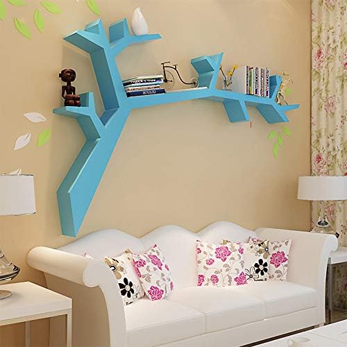 HUO Creative Tree-Shaped Bookshelf Wall Shelf Living Room Wall Hanging Simple Modern Multifunction (Color : Blue)