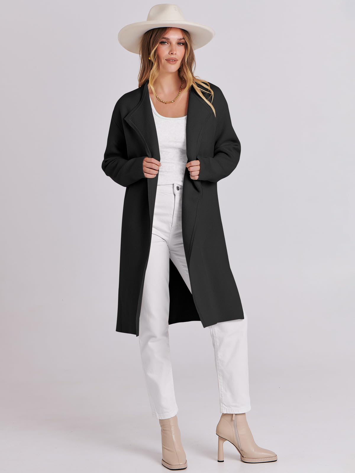 ANRABESS Women's Long Cardigans Sweater 2025 Fall Casual Lapel Open Front Knit Warm Wool Coatigan Oversized Jacket Coat