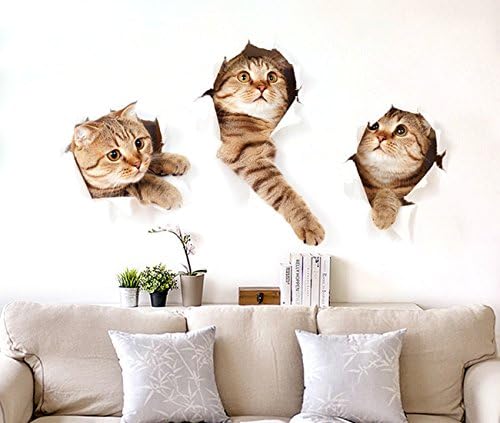 3D Wall Decals Stickers Vivid Decors Murals (Cat) for Room Home Removable Wall Art Decals Wall for kids Rooms DIY Home Decoration (Cat)