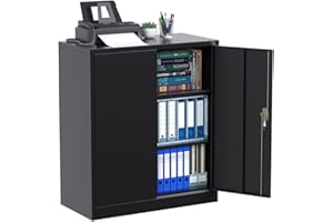 Aobabo Lockable Metal Cabinet with Adjustable Shelves, Secure storage for Garage or Office File Cabinet with 2 Doors, Black, 