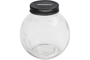 Mczxon Clear Glass Piggy Bank with Black Slotted Lid, Well Sized Coin Bank, Two Placement Methods Money Tip Coin Jar for Adults Teens Kids Girls Boys