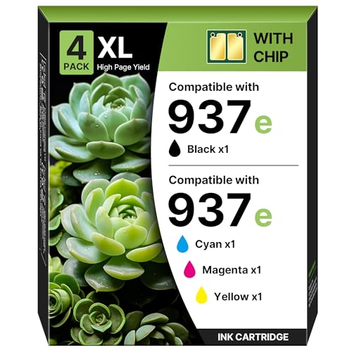 937 Printer Cartridges 937e Multipack XL Compatible with HP 937 Printer Cartridges Multipack XL 937 XL 937XL for HP937 for HP Officejet Pro 9120 Cartridges for OfficeJet 9730 9120b 9110b (4 Pack, with
