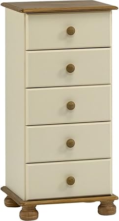 Picadilly Solid Wood 5 Drawer Storage Chest Tallboy Cream