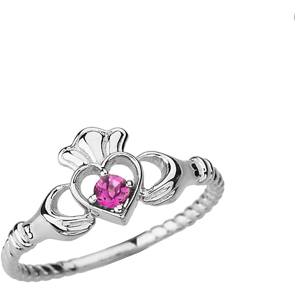 10k White Gold Open Heart Claddagh Promise Ring With CZ Solitaire - Friendship & Engagement Ring - View #4