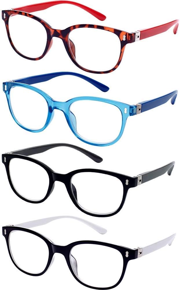 EFE Reading Glasses 4 Pack, Fashion 180° Spring Hinge Comfort Readers for Men and Women +2.00