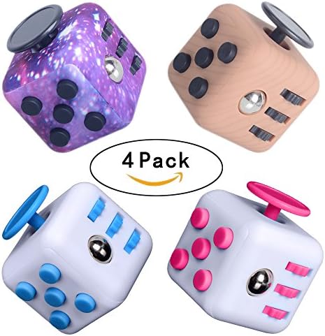 iQhodo Fidget Toys 6-side Cube Rubber-ish Touch Feeling Focus Attention Therapy Tool Relieves Stress Anxiety for Autism ADD ADHD OCD (4pack (#3))