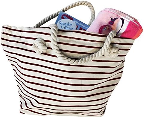 Canvas Bag with Merlot Stripes, Zipper Top, Liner and Interior Pocket. - Spinnaker Collection - Handbag. Small Tote or Purse
