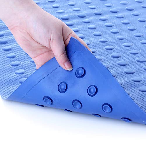 SlipX Solutions Blue Extra Long Rubber Safety Bath Mat (18 x 36 Inch, 220 Suction Cups, Great
