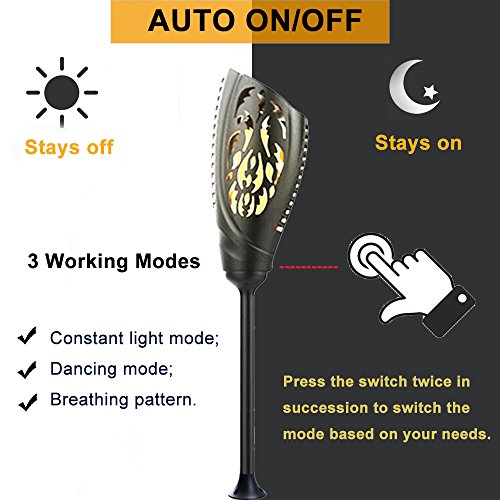 Lustaled Solar Torch Lights LED Dancing Flames Outdoor Lights Dusk to Dawn Auto On/Off Waterproof Flickering Tiki Torches Lamp Wireless Solar Wall Lighting for Landscape Garden Driveway (2-Pack)