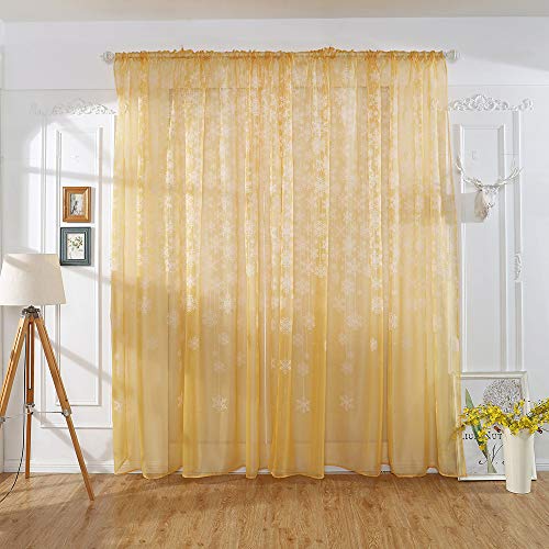 Promisen Christmas Curtains,1PCS Modern Christmas Window Snowflake Voile Drape Valance Curtains for Dining Room,Living Room,Bedroom,100cm x 200cm (Gold)