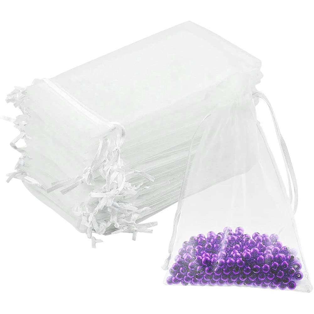 DoGeek 60pcs White Organza Gift Bags Medium 10 x 15cm Drawstring Jewelry Pouches Wedding Party Favour and Candy Bags