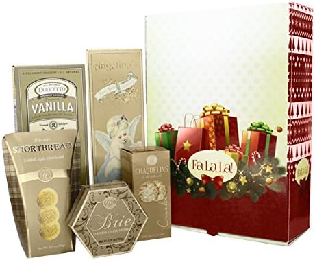 Golden Gourmet and Healthy Snacks Gift Basket with Shortbread Cookies, Creme-Filled Rolled Wafers, Comfort Crackers and Brie Cheese Spread