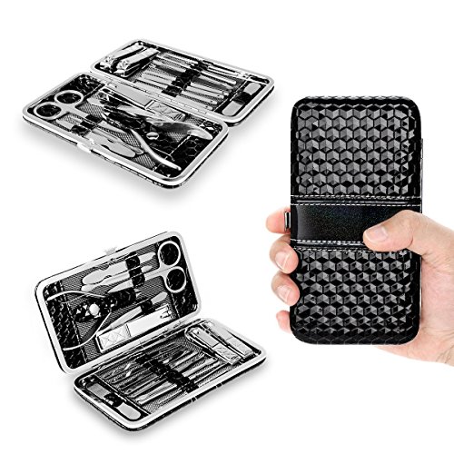 Manicure Pedicure Set Nail Clippers Travel Hygiene Kit Stainless Steel Nail Cutter Care Set Scissor Tweezer Knife Ear Pick Utility Tools Grooming Kits with Leather Case 18 in 1 pcs