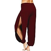 Tehoao Women Summer Harem High Split Hem Leg Silt Pants Flowy Yoga Pant for Women Casual Beach Hippie Dance Pants