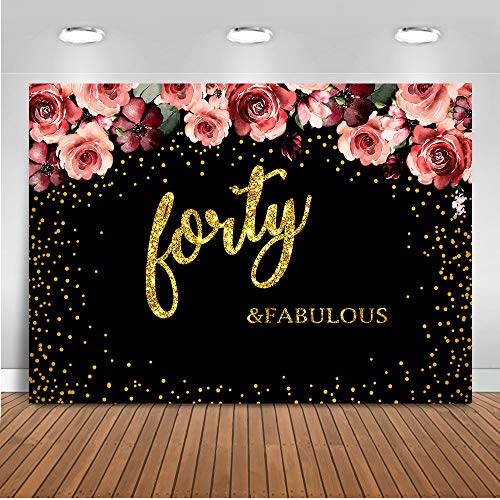 Mocsicka Forty Birthday Party Background Black Backdrop Gold Dots Adorn The Background for Photographic Photography Video Backdrops
