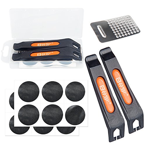 Oumers Bicycle Inner Tube Repair Kits, 2pcs Tire Lever +12pcs Self-Adhesive Tyre Patch +1pc Metal Tire Rasp, Bike Cycling Rubber Tires Solutions Puncture Repair Tools, Bike Tire Change Necessity