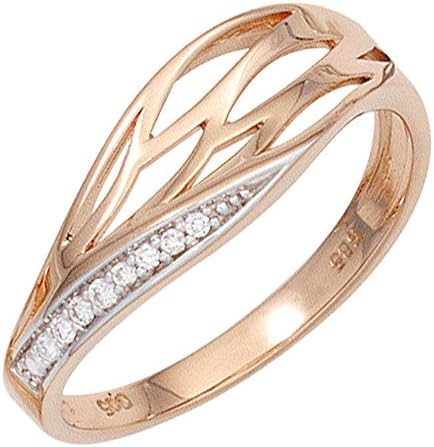 JOBO Women's Ring 585 Rose Gold, Partly Rhodium Plated with 8 Brilliant Diamonds Goldring