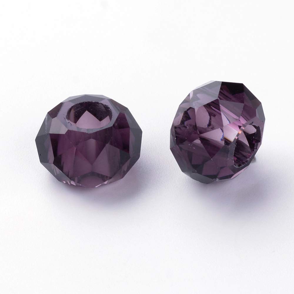 Beadthoven 100pcs Glass European Beads Large Hole Loose Beads No Metal Core Faceted Rondelle Bead fit for 5mm Snake Chain Bracelets Necklace Jewelry Making 14x8mm