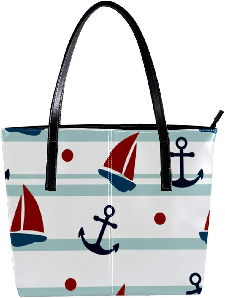 Women's Bag Shoulder Tote handbag Nautical Anchor Boat print Zipper