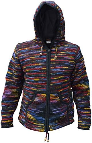 Men's Tie Dye Woolen Knitted Fleece Lined Festival Hoodie Jacket
