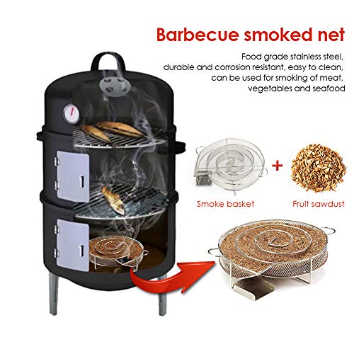 PiscatorZone Cold Smoker Generator Pellet Smoker Charcoal Grill Smoker Box, Stainless Steel Bracket for BBQ Wood Chips (Round)