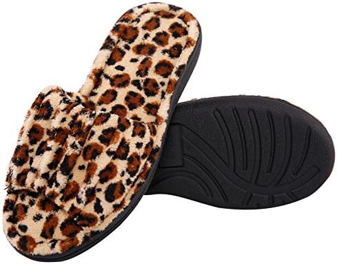 ExtraComfort Womens Plush Open Toe Slippers Memory Foam Flip Flop Slide House Slippers (M(8), Leopard)