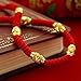Be Nice Handmade Unisex Kabbalah Red String Bracelet with lucky gold beads- Good for Wealth and Love (7 inches, 6 beads)