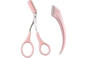 VOMGLIDE Eyebrow Trimmer Scissors Eyebrow Razor Set, Professional Precision Eyebrow Scissors with Comb, Small Eyebrow Razor Face Hair Removal Tool for Women, Pink
