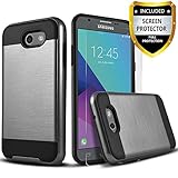 Galaxy J5 Prime Case, 2-Piece Style Hybrid Shockproof Hard Case Cover With [Premium Screen Protector] + Circlemall And Stylus Pen For Samsung Galaxy J5 Prime - Black