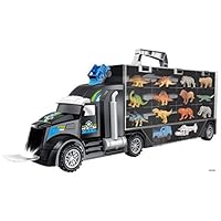 Memtes Dinosaur and Wild Life Animal Safari Car Carrier Transport Truck Toy (Includes 6 Dinosaurs 6 Animal, Jeep and Helicopter)