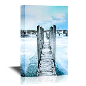 Canvas Wall Art - Wood Pier with Frozen Water - Gallery Wrap Modern Home Art | Ready to Hang - 12x18 inches