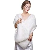 Dikoaina White Faux Fur Wrap Shawl Shrug Bolero Cape for Bridal Winter Weddings Gift