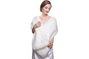 Dikoaina White Faux Fur Wrap Shawl Shrug Bolero Cape for Bridal Winter Weddings Gift