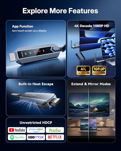 VENTION Wireless HDMI Transmitter and Receiver 656FT/200M with LED Screen, Up to 6 RXs, Thermal Control, Plug & Play Extender Kit, 4K Decoding from PC/Projector/TV Box to Monitor (1TX+4RX)